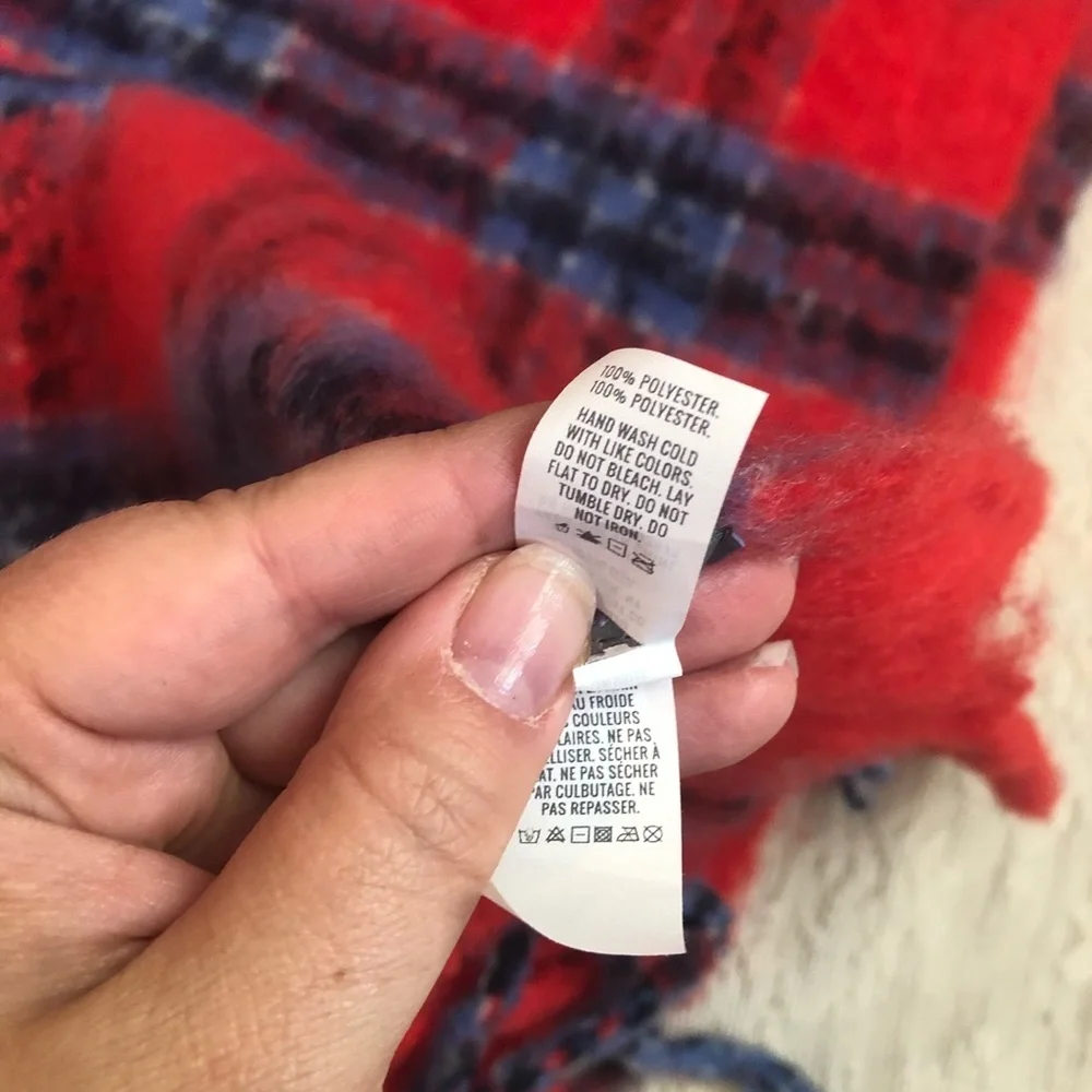 Aerie Ultra plush oversized plaid fringe blanket scarf
